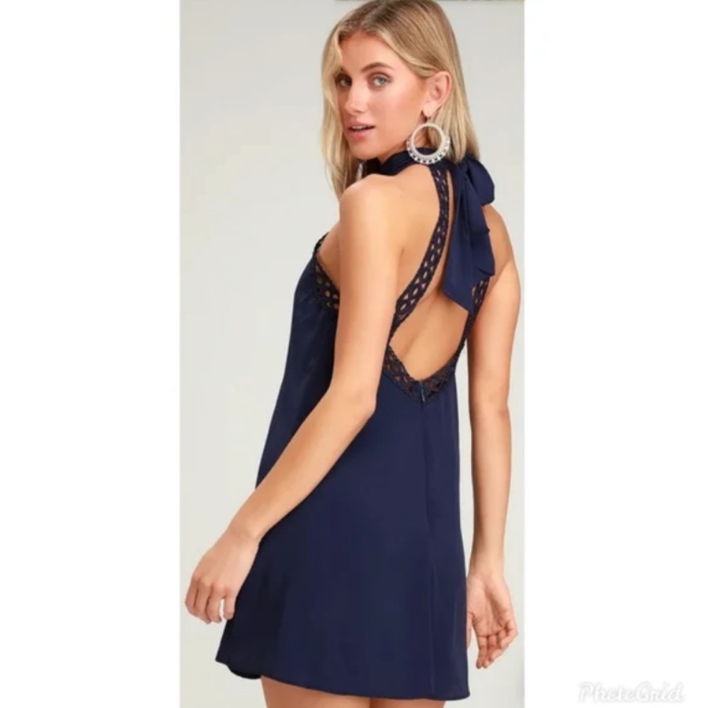Lulu’s Any Sway, Shape, or Form Navy Lace Halter Dress